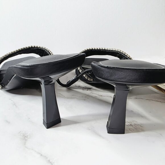 Zara Black Rhinestone High Heel Sandals Size 7.5 US 38 Square Toe Slip On New - Picture 12 of 12